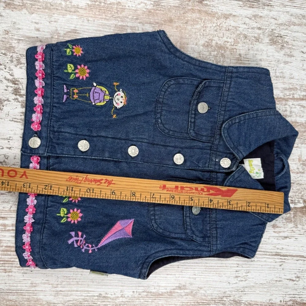 Smily Vintage Girls‎ Denim Vest Embroidered Flowers Kite Blue Size 86
